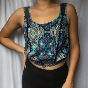 Blue Printed Crop Top